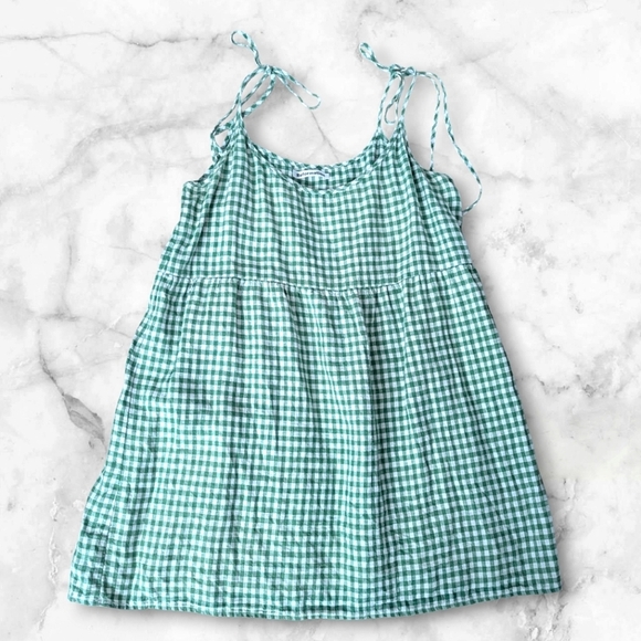 REFORMATION GREEN GINGHAM TIE MINI DRESS SIZE L - Picture 1 of 3